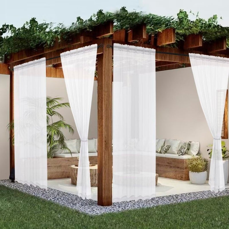 youleyar White Sheer Outdoor Curtains for Patio Waterproof 2 Panels Linen Look Rod Pocket Indoor Voile Curtain for Living Room  Bedroom  Porch  Pergola  Cabana  Gazebo(52x108 Inch  White) - Image 1